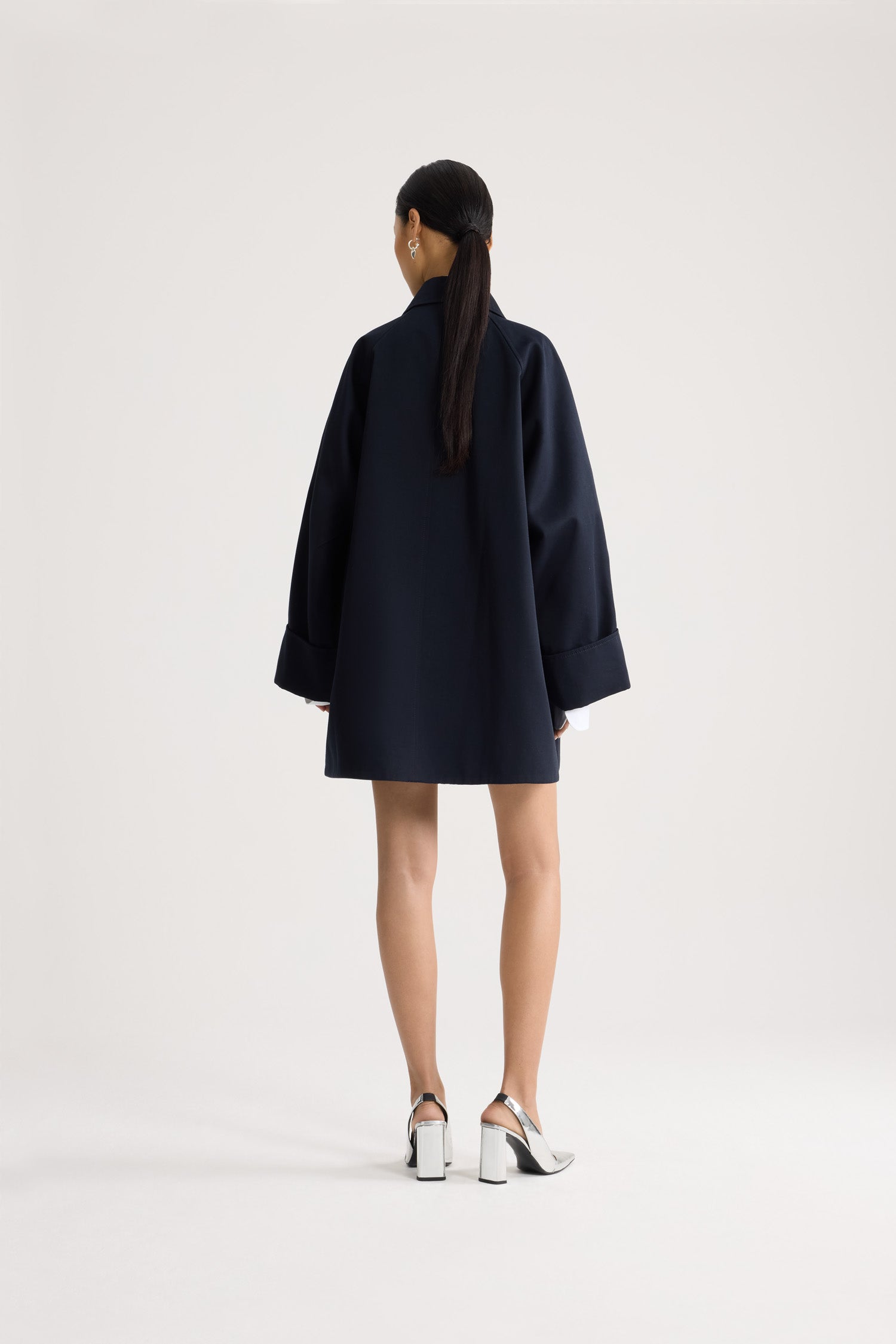 Patou - Organic Cotton Oversized Parka - Night Blue - Navy blue oversized parka. Silver frog fasteners. Classic collar.