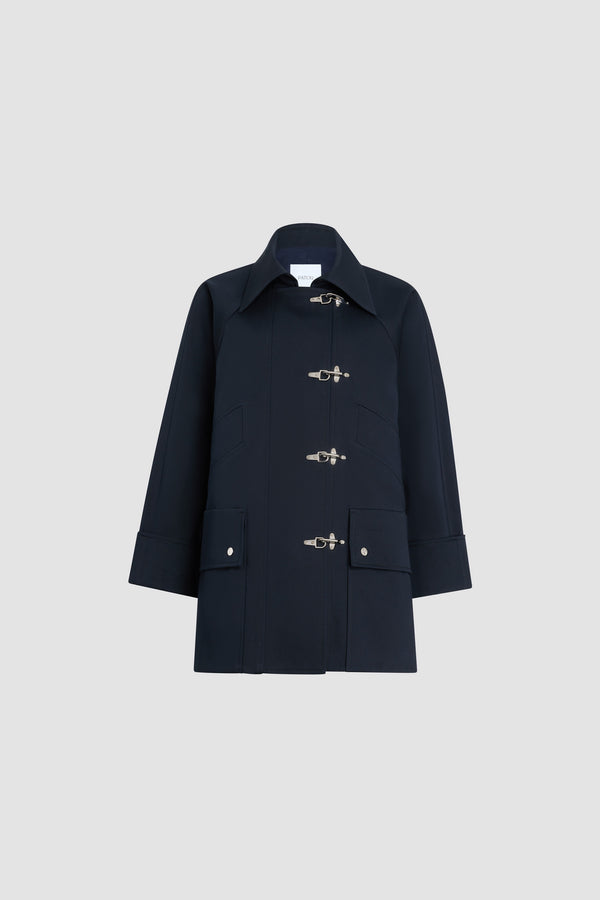 Patou - Parka oversize in cotone biologico - Night Blue - Parka oversize blu navy. Chiusura con alamari argentati. Colletto classico.