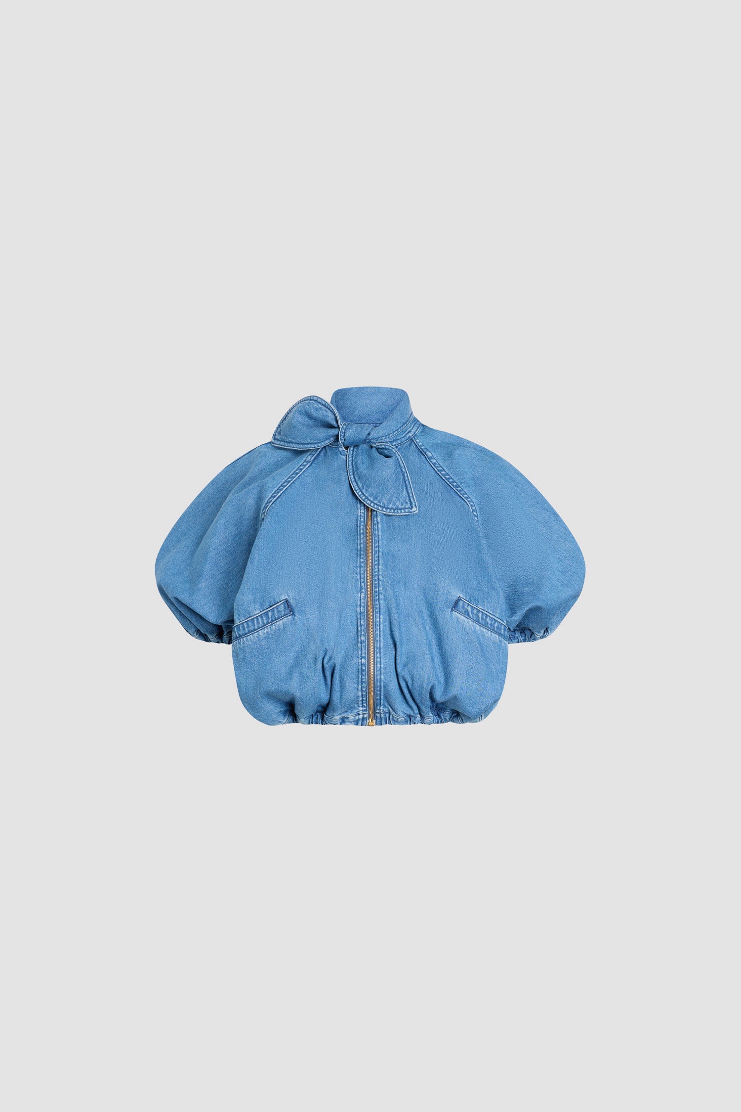 Patou - Blouson Volume Annodato in Misto Cotone - Heritage Blue Wash - Blouson blu. Materiale in misto cotone. Collo alto. Nodo al collo. Chiusura con cerniera.