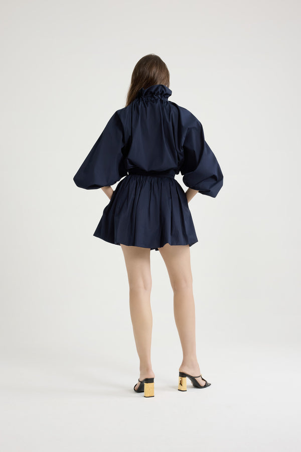 Patou - Mini-Ballonrock aus Bio-Baumwolle - Navy Black - Schwarzblauer Rock aus Bio-Baumwolle. Kurz geschnitten. Stark gebauschte Form. Hoher Taillenbund. Reißverschluss.