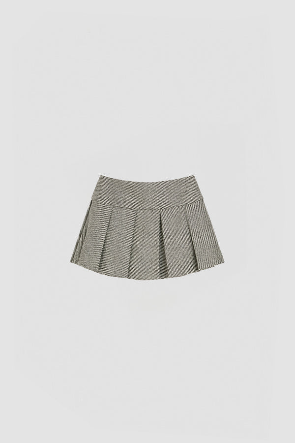 Patou - 텍스처드 울 소재의 플리츠 미니 스커트 - Graphite - 예쁜 플리츠.그래파이트 그레이 울 스커트. 대각선으로 이어진 투톤 스트라이프 디테일의 텍스처드 테일러링 패브릭. 짧은 기장. 넓은 박스 플리츠. 뒷면의 지퍼 여밈. 전체 안감 처리.이 스커트는 로우 웨이스트 디자인입니다.
