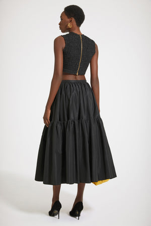 Buttoned tiered midi skirt in eco-friendly faille