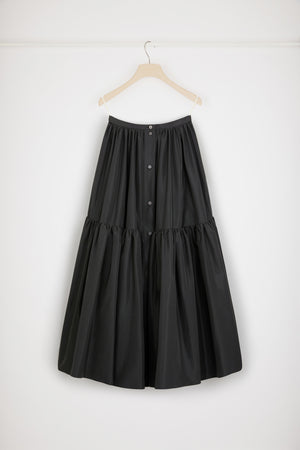 Buttoned tiered midi skirt in eco-friendly faille