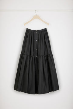 Buttoned tiered midi skirt in eco-friendly faille