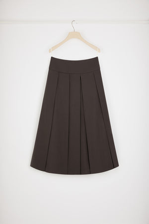 Pleated midi skirt in technical wool twill