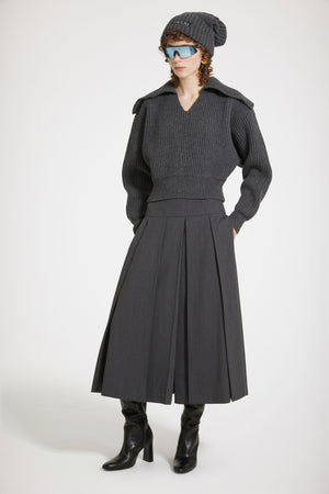 Pleated midi skirt in technical wool twill