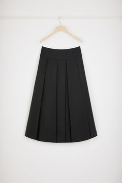 Pleated midi skirt in technical wool twill