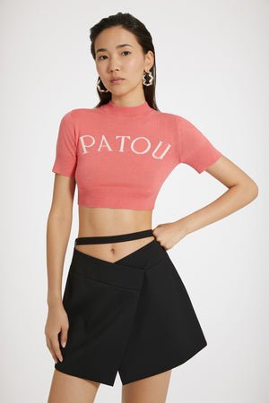 Wrap mini skirt in technical wool