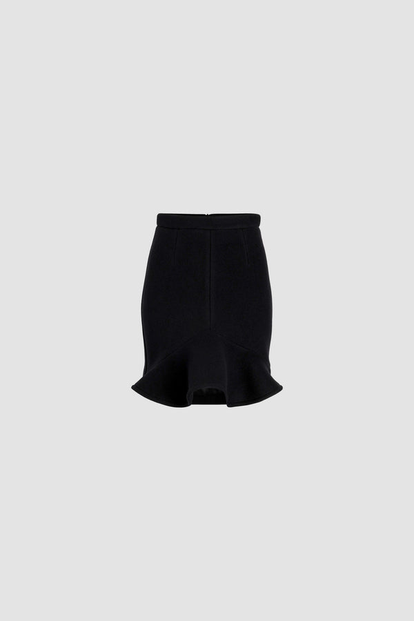 Patou - Minigonna con balza in misto lana - Black - Gonna in misto lana e cachemire nero. Modello corto. Silhouette aderente con balza sul davanti. Vita alta. Chiusura con zip sul retro. Modello foderato.