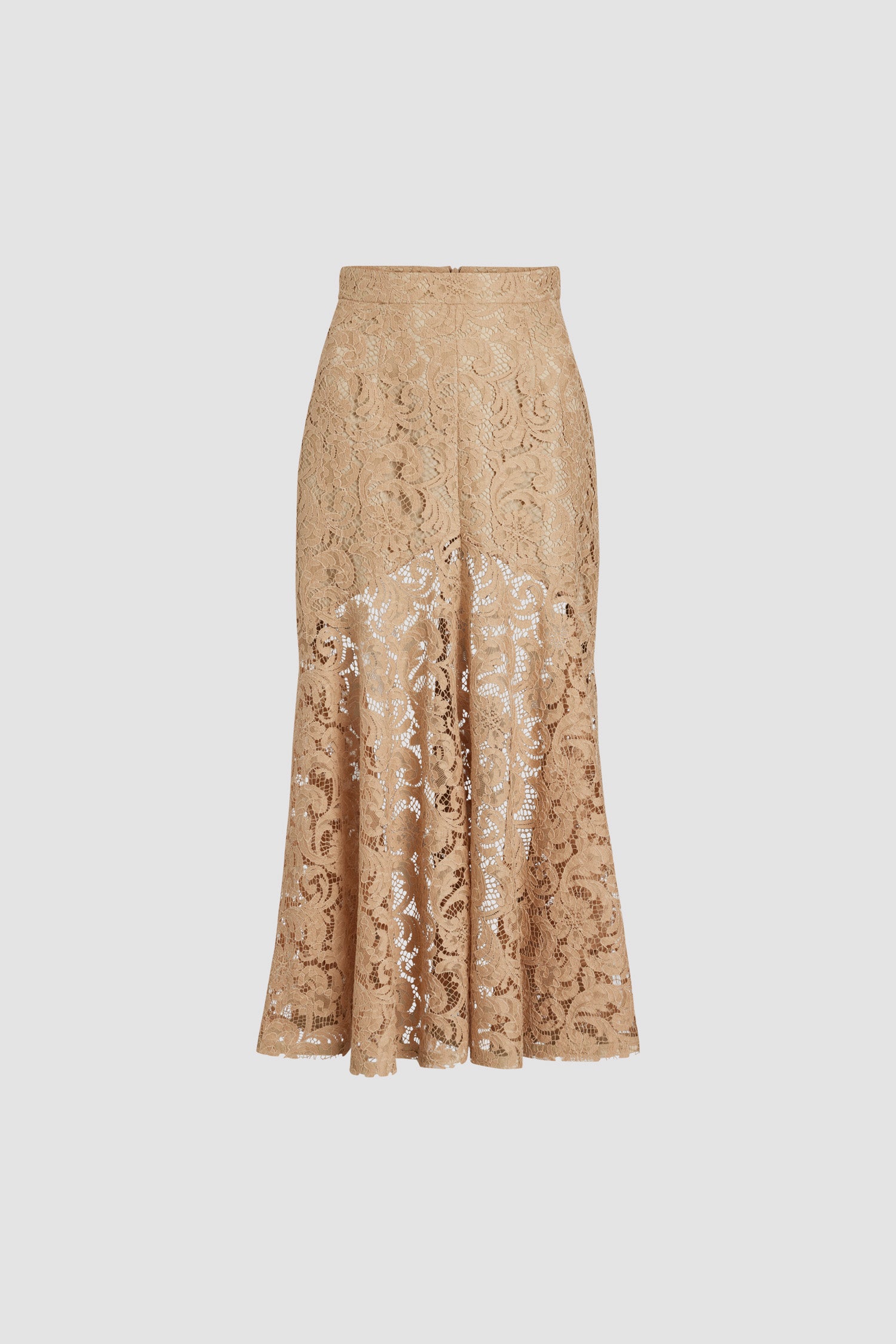 Patou - Midi mermaid skirt in organic cotton blend lace - Gray Sand - Sand organic cotton and sustainable viscose blend lace skirt. Midi length. Fit and flare silhouette. High waist. Zip fastening at the back. Partly lined.This style is fitted on the hips.