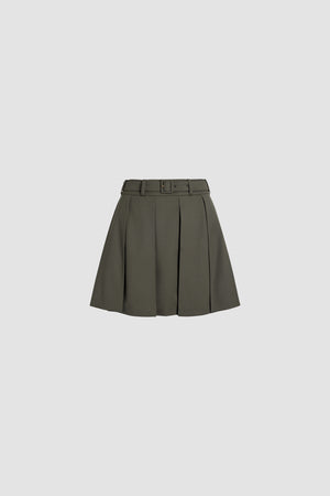 Pleated mini skirt in sustainable technical wool twill