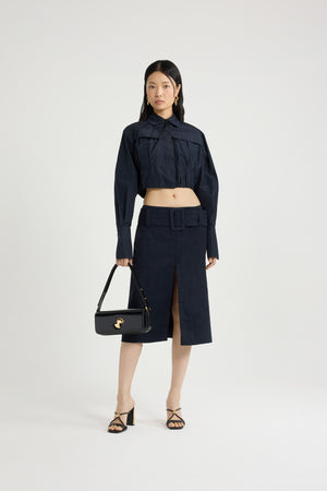 Gonna midi con cintura in nylon leggero riciclato