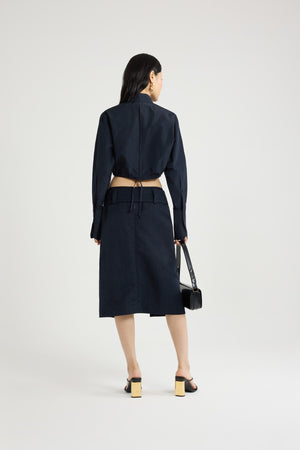 Gonna midi con cintura in nylon leggero riciclato