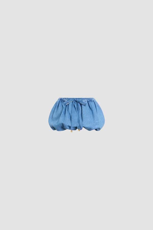 Patou - Mini-Bloomer-Rock aus Baumwollmischung - Heritage Blue Wash - Blauer Denim-Mini-Bloomer-Rock. Kordelzug an der Taille.