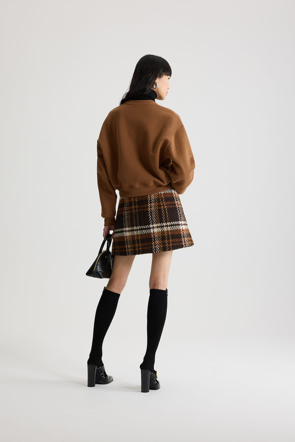 Patou - A-line mini skirt in wool blend - Autumn Checkerboard - Autumn virgin wool blend skirt. Check pattern. Short length. Mid waist. A-line silhouette. Zip fastening at the back. Darts at the back. Lined.