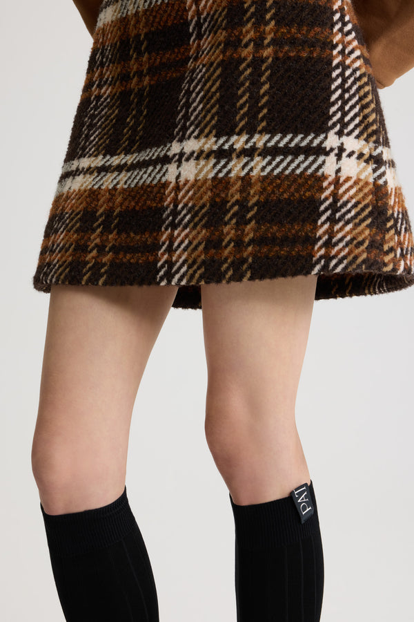 Patou - A-line mini skirt in wool blend - Autumn Checkerboard - Autumn virgin wool blend skirt. Check pattern. Short length. Mid waist. A-line silhouette. Zip fastening at the back. Darts at the back. Lined.