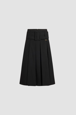 Gonna midi con cintura in lana tecnica sostenibile