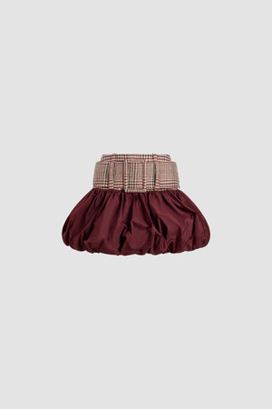 Belted bubble mini skirt in sustainable wool flannel and faille