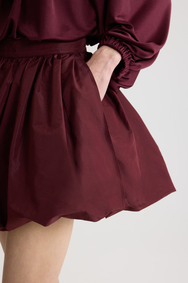 Patou - Bubble mini skirt in recycled faille - Vignola - Vignola maroon recycled polyester faille skirt. Short length. High volume silhouette that can be puffed out. High waist. Zip fastening. Pockets at the sides.