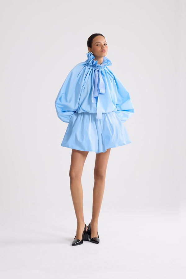 Patou - Organic Cotton Mini Bloomer Skirt - Riviera Blue - Light blue mini bloomer skirt in organic cotton. Drawstring at the waist.
