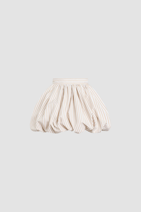 Patou - ストライプ オーガニックコットン ミニ ブルマースカート - Dolce Coffee Stripes - コーヒー＆ホワイトカラーのストライプ オーガニックコットン製 ミニ丈 ブルマースカート。ウエストにドローストリング。