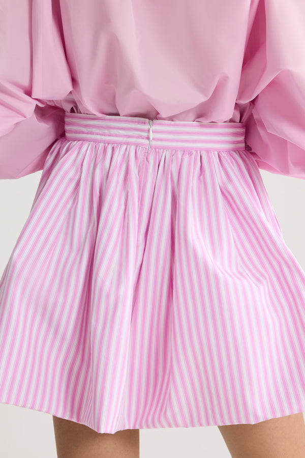 Patou - Organic Cotton Striped Mini Bloomer Skirt - Bougainvillea Stripes - Mini bloomer skirt with pink and white stripes in organic cotton. Drawstring at the waist.