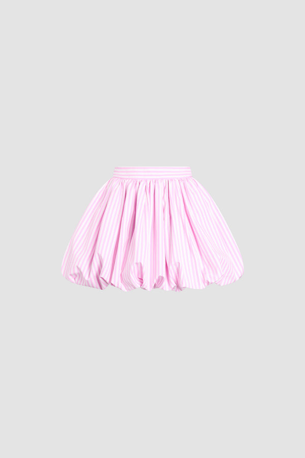 Patou - Organic Cotton Striped Mini Bloomer Skirt - Bougainvillea Stripes - Mini bloomer skirt with pink and white stripes in organic cotton. Drawstring at the waist.