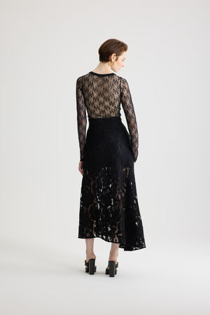 Gonna midi asimmetrica in pizzo in misto cotone bio