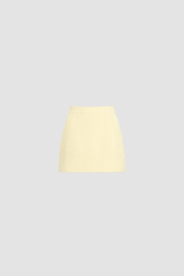 Patou - オーガニックコットン アイコン ミニスカート - Limelight - ライトイエローカラーのミニスカート。オーガニックコットン混紡素材。ストレートカット。ショート丈。