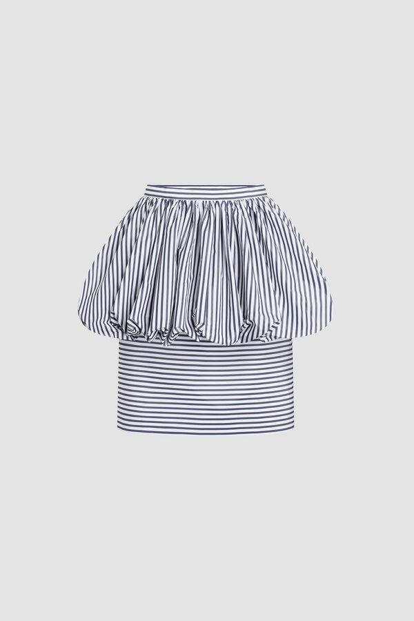 Patou - Gonna midi peplum in faille riciclata - Offshore Stripes - Gonna midi peplum a righe blu e bianche in faille riciclata. Vita alta.