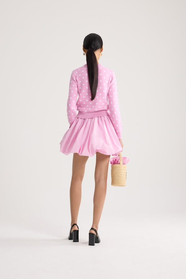 Patou - Recycled Faille Mini Bloomer Skirt - Primrose Pink - Pink mini bloomer skirt in recycled faille. Drawstring at the waist.