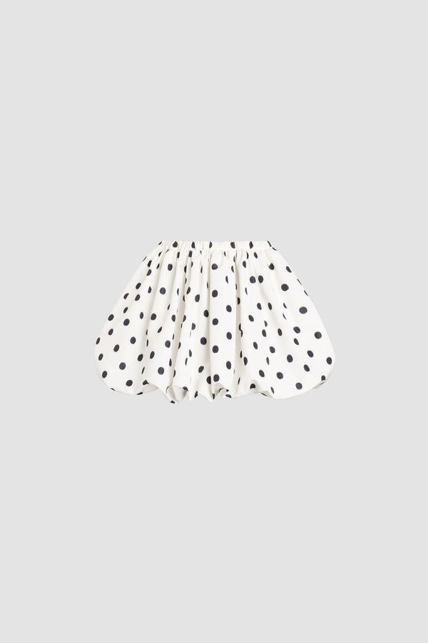 Patou - Mini gonna bloomer in faille riciclata - Cloud Dancer - Mini gonna bloomer bianca a pois blu in faille riciclata. Coulisse in vita.