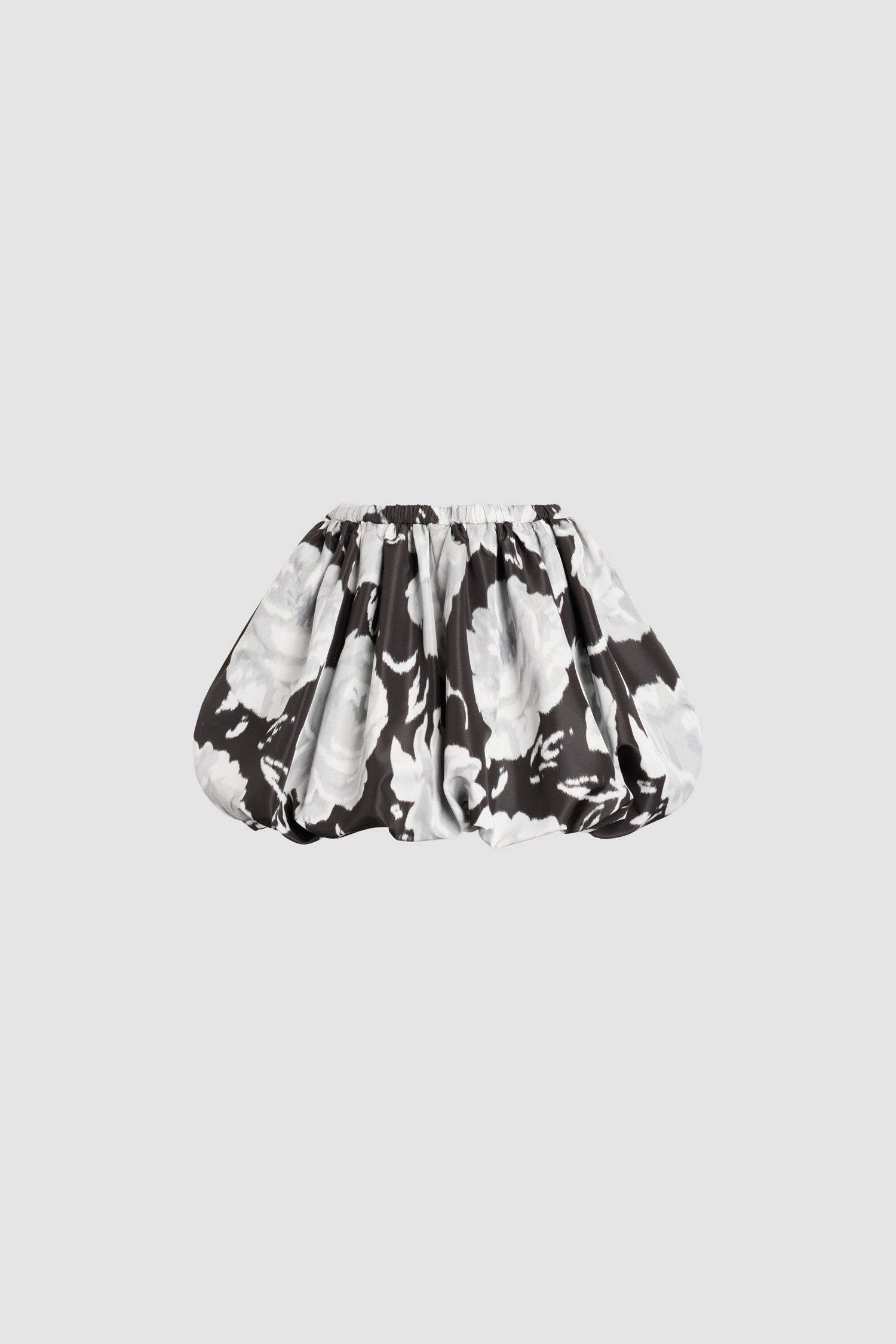Patou - Mini gonna bloomer in faille riciclata - Night Garden - Mini gonna bloomer nera con fiori grigi a contrasto in faille riciclata. Coulisse in vita.