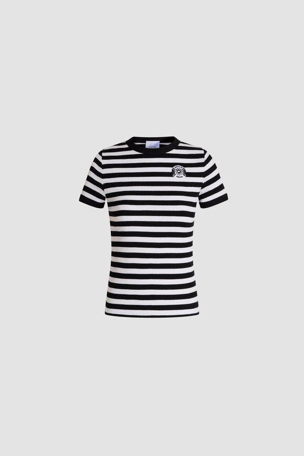 Patou - Patou x Hôtel Du Cap-Eden Roc Cotton Ribbed Striped T-Shirt - Black White Stripes - A summer capsule collection exclusively available at Hôtel du Cap-Eden-Roc.Black and white striped t-shirt. Blended cotton material. Short sleeves. Round collar.