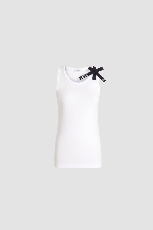 Patou - Patou x Hôtel Du Cap-Eden Roc Organic Cotton Knot Strap Tank Top - White Navy - A summer capsule collection exclusively available at Hôtel du Cap-Eden-Roc.White knot strap tank top. Strap with black knot. White embroidered Patou logo on the front.