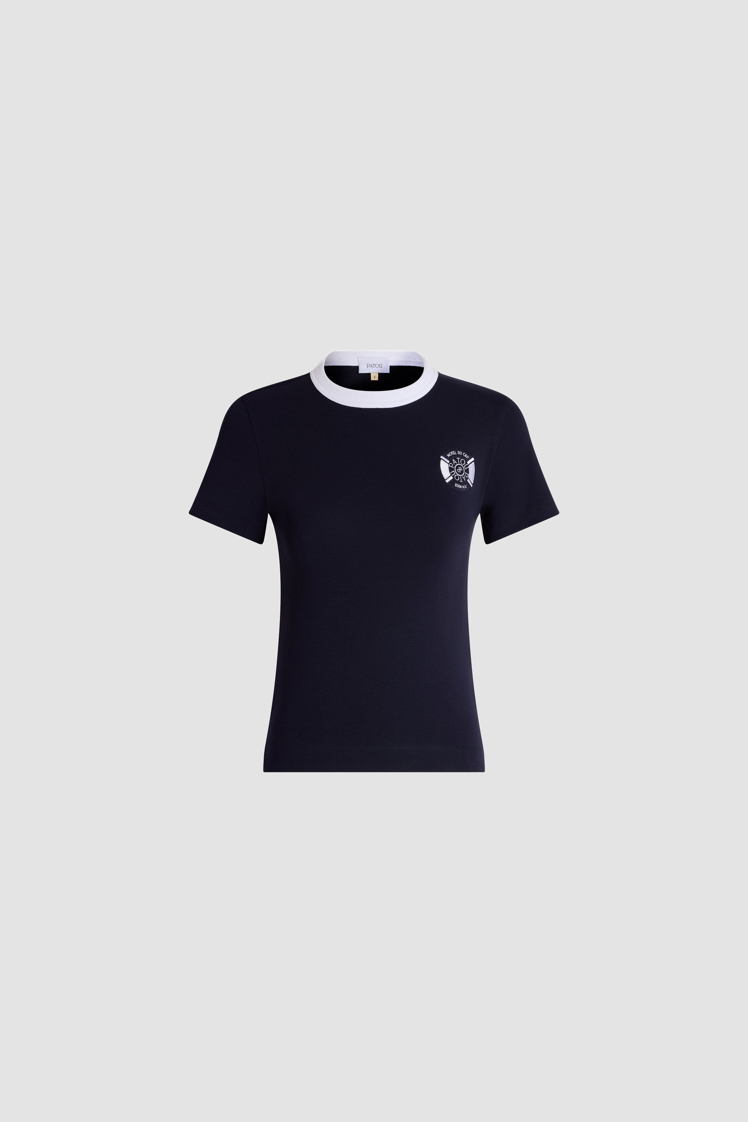 Patou - Patou x Hôtel Du Cap-Eden Roc Fitted T-Shirt In Organic Cotton - Deep Sea Blue - A summer capsule collection exclusively available at Hôtel du Cap-Eden-Roc.Fitted navy blue T-shirt in organic cotton. White contrast collar. Short sleeves. Patou logo on the chest.
