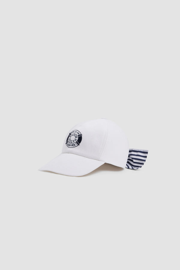Patou - Patou x Hôtel Du Cap-Eden Roc Couture Cap In Cotton - White - A summer capsule collection exclusively available at Hôtel du Cap-Eden-Roc.White cotton cap. Patou logo on the front. Blue and white striped bow detail stitched at the back.
