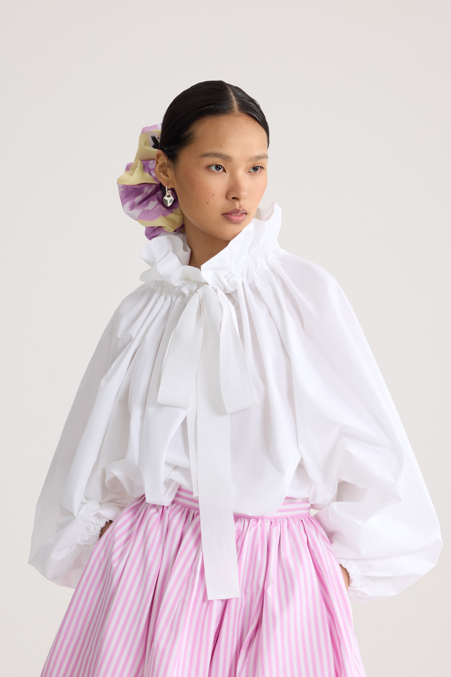 Patou - La Patou Blouse in organic cotton poplin - White - White organic poplin cotton top. High volume silhouette. Drawstring collar with ruching. Batwing sleeves with elasticated cuffs. Elasticated waist.