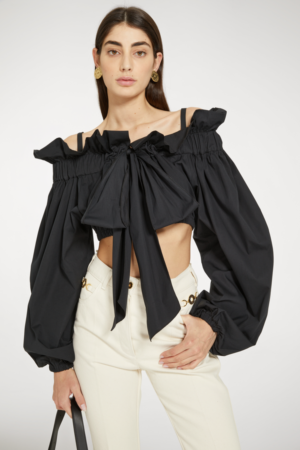 Patou - Cropped drawstring top in sustainable cotton