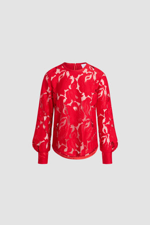 Balloon sleeve top in organic cotton blend lace