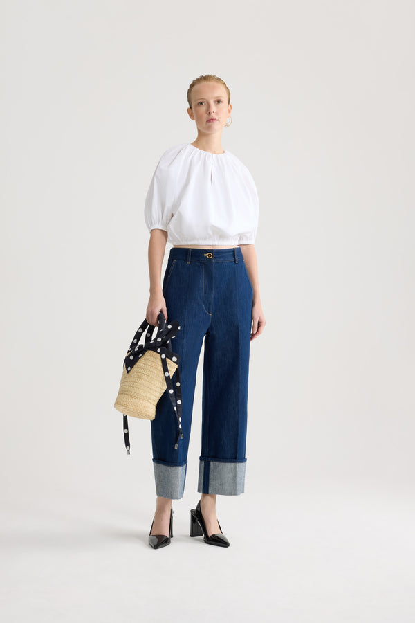Patou - オーガニックコットン バブルトップス - White - ホワイトカラーのオーガニックコットン製 バブルトップス。半袖。この作品は、ギヨーム・アンリがデザインした「Patou Plage」カプセルコレクションからのもので。