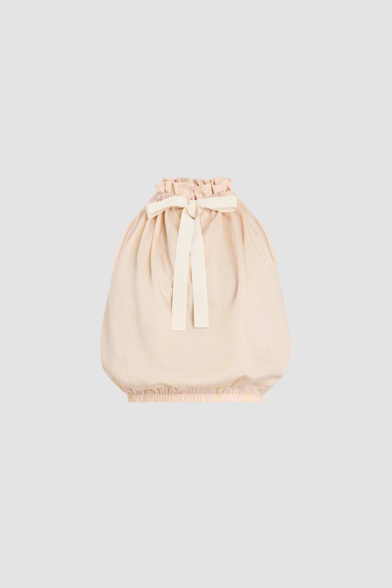 Patou - Ärmelloses Strand-Top aus Seidenmischung - Shell Beach Stripes - Aprikosenbeiges ärmelloses Top, mit gelben und rosa Streifen. Stehkragen mit Bindebändern.Dieses Stück stammt aus der &amp;quot;Patou Plage&amp;quot; Kapsel, entworfen von Guillaume Henry.