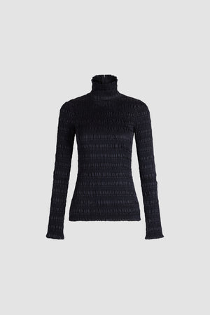 Top mit Stehkragen und Smok-Details aus Viskose