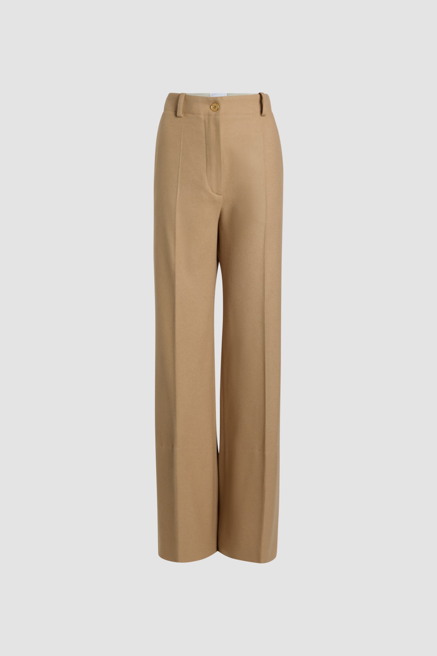 Patou - Pantalone iconico in misto lana e cachemire ecosostenibile - Beige - Pantalone in misto lana e cachemire ecosostenibile beige. Modello iconico. Gamba dritta. Chiusura con bottone oro inciso JP e zip sul davanti. Passanti per cinture e tasche laterali. Pinces signature sul retro.