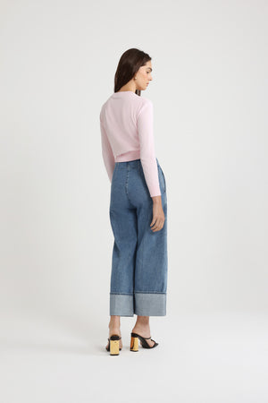 Pantalone iconico in denim con risvolto
