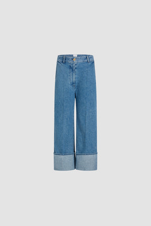 Pantalone iconico in denim con risvolto