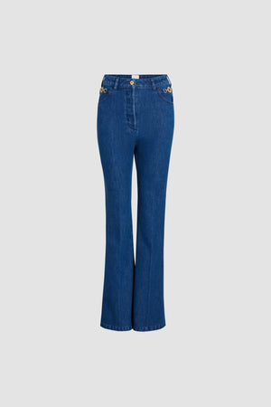 Pantalone flare in denim bio