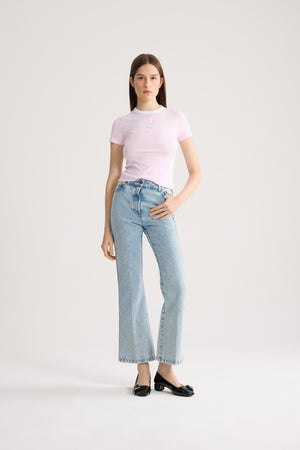 Pantaloni flare in denim misto cotone