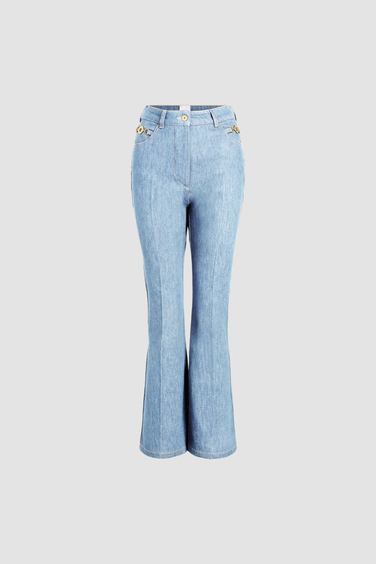 Patou - Pantaloni flare in denim misto cotone - Riviera Sky Blue - Pantaloni flare in denim azzurro. Taglio svasato. Vita alta. Pieghe marcate.