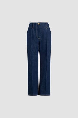 Pantalone largo in vita in denim di cotone